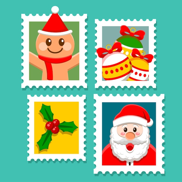 Santa Claus gingerbread on christmas stamp in flat design