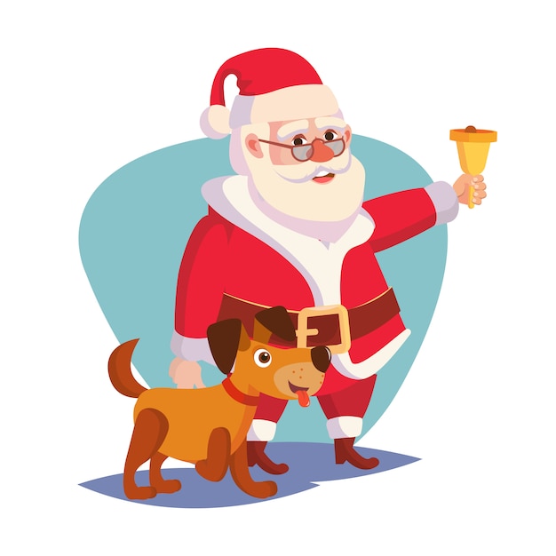 Vector santa claus and happy dog