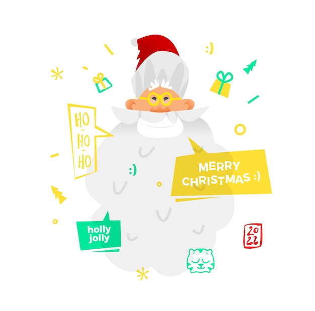 Santa Claus happy face Cartoon funny character on white background