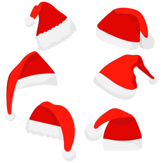 Santa claus hat in flat style set