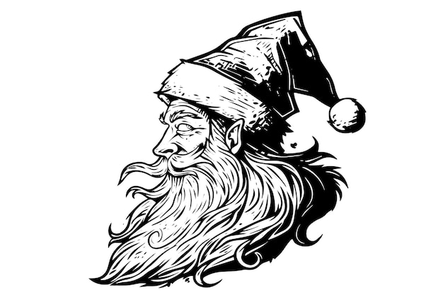 Santa Claus head in a hat sketch hand drawn in engraving style vector illustration