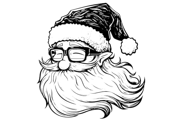 Santa Claus head in a hat sketch hand drawn in engraving style vector illustration