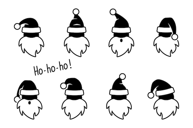 Testa di babbo natale con set di illustrazioni vettoriali per cappello pompon di natale stickman noel simbolo simbolo icona hohoho pittogramma