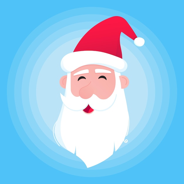 Santa Claus head with hat beard and smiling face flat style character vector illustration Christmas