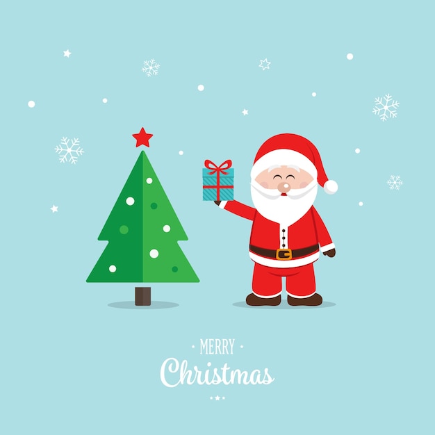 Vector santa claus hold gift winter snow background