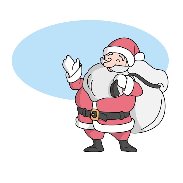 Santa claus holding big bag illustration vector hand drawn isolated on blue background