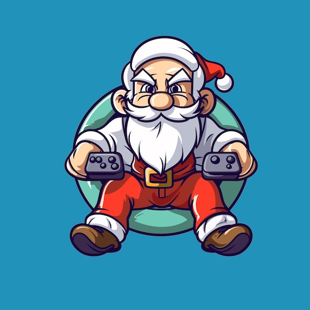 Vector santa claus holding a dog on christmas holidays stock