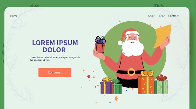 santa claus holding gifts festive scene with colorful presents and decorative elements on a green