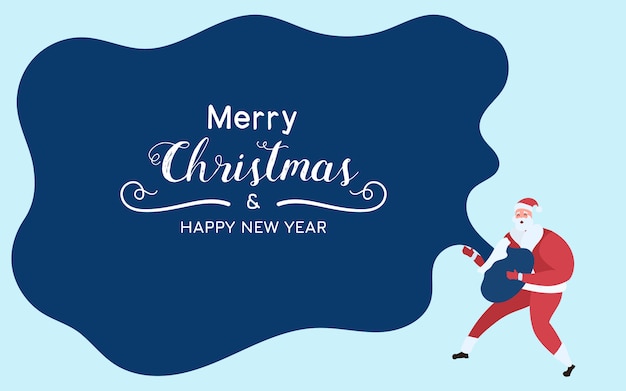 Санта-клаус держит мешок санта и показывает текст с рождеством христовым