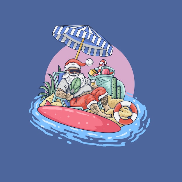 Babbo natale in vacanza illustrazione