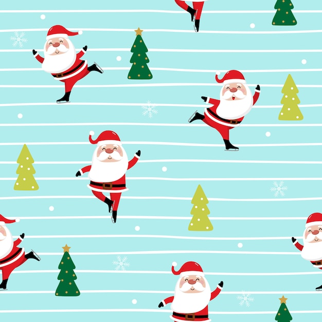 Santa claus and ice skating seamless pattern