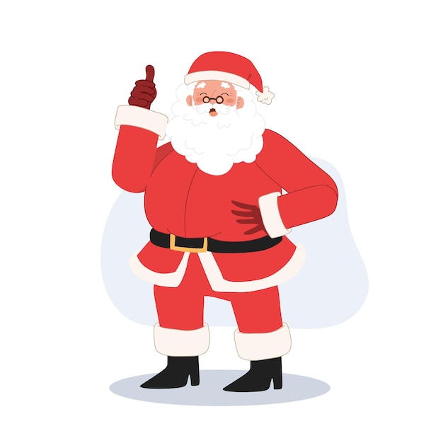 Vector santa claus is doing thumbs up as compliment it's very well good job vector illustration