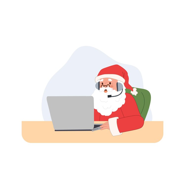 Vector santa claus is using laptop merry christmas vector illustration