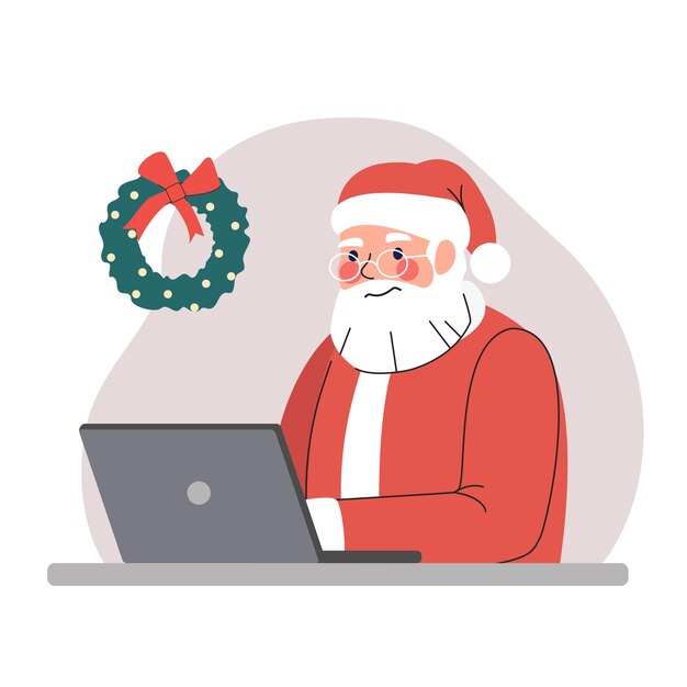 Santa claus loading christmas presents into the box truck using a forklift vector illustration