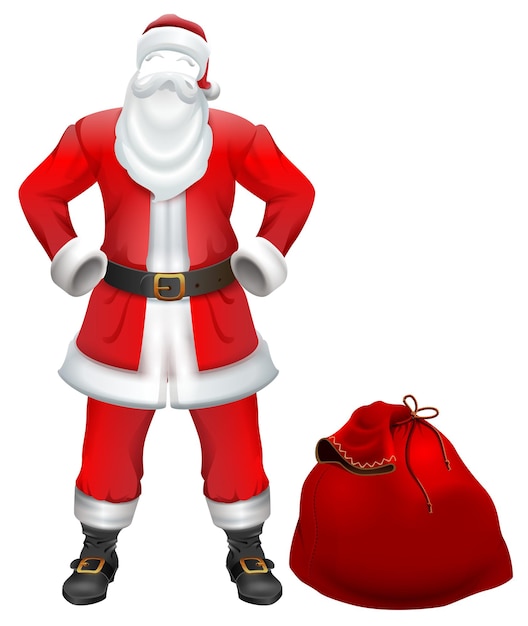 Babbo natale nessuno costume di natale e borsa rossa con regali isolati su bianco