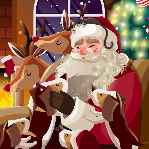 Santa Claus and Pets in Santa Paws Concept