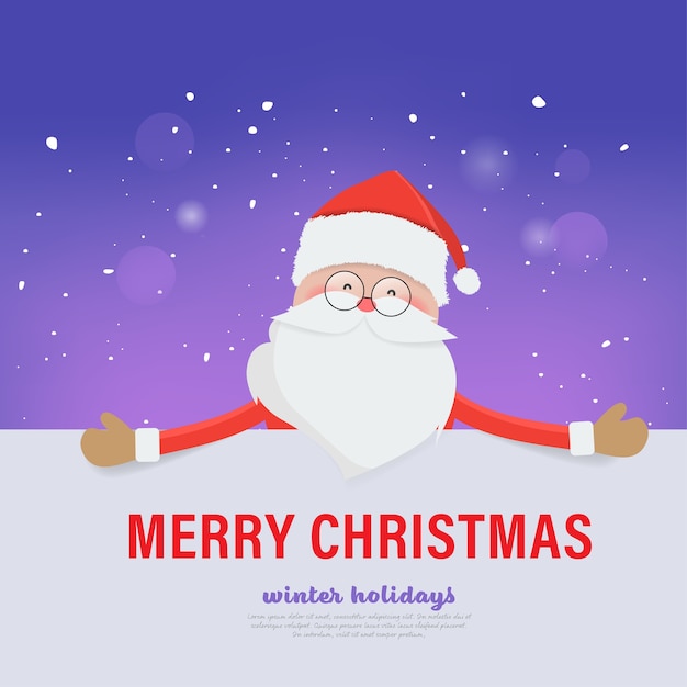 Santa Claus presenting merry christmas greeting card.