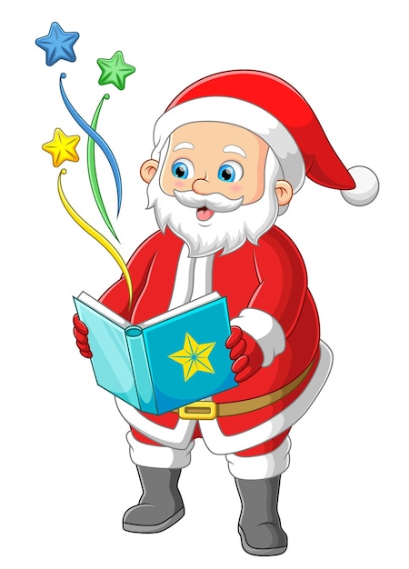 Santa claus reading a magic book