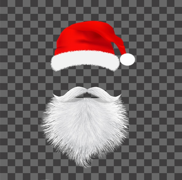 Santa Claus realistic moustache and beard on red  background vector illustration