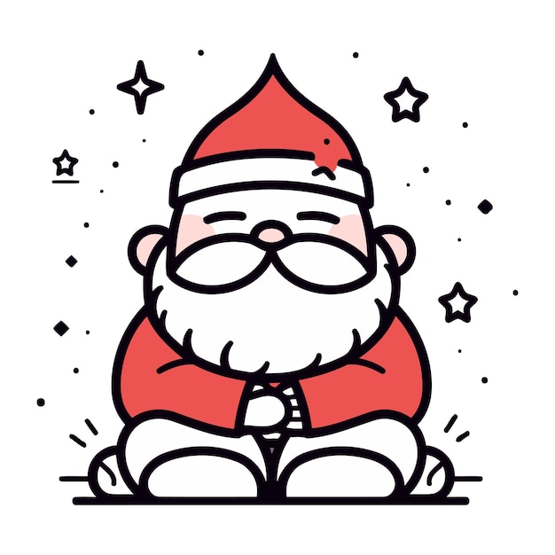 Vettore babbo natale in abito rosso e occhiali seduto sul pavimento illustrazione vettoriale