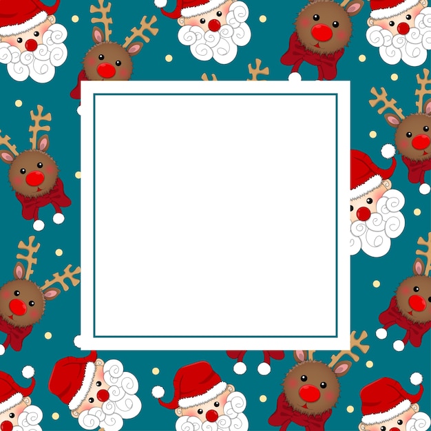 Santa Claus and Reindeer on Blue Banner Card