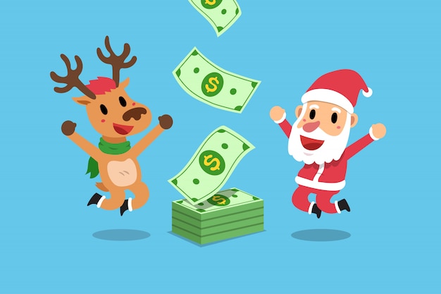 Santa claus and reindeer earning money