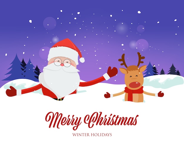 Санта-Клаус и северный олень, представляющий веселую рождественскую открытку.