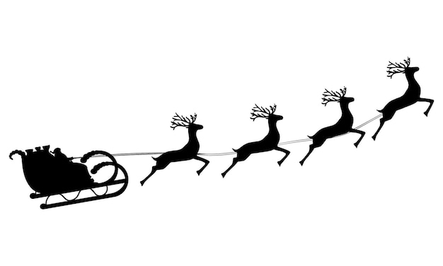 Santa Claus rides in a sleigh in harness on the reindeer