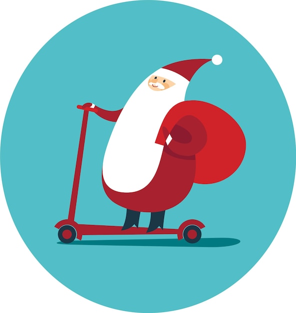 Vector santa claus riding on his push scooter