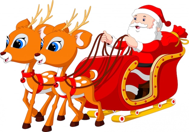 Santa Claus riding a sleigh pulled by reindeer