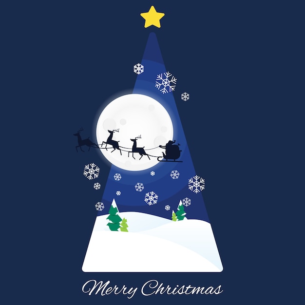 Vector santa claus's sleigh christmas tree