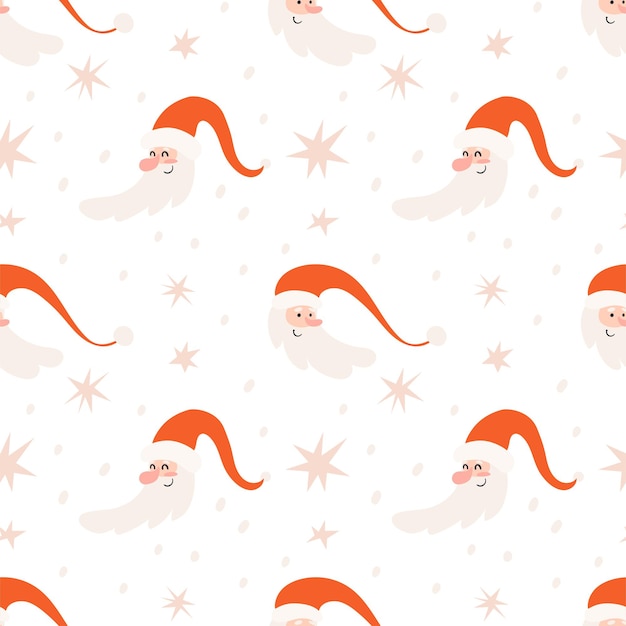 Santa Claus seamless pattern Handdrawn ornament with Santas head