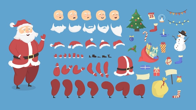 Set di babbo natale kit di personaggi con emozioni e pose