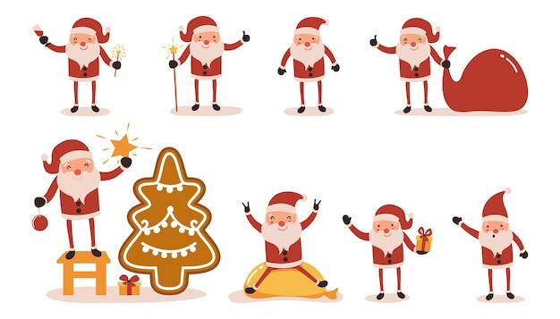 Vector santa claus set isolated on white