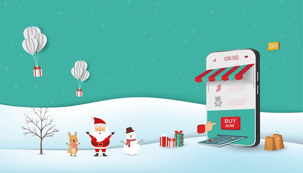 Santa Claus shopping online on mobile application