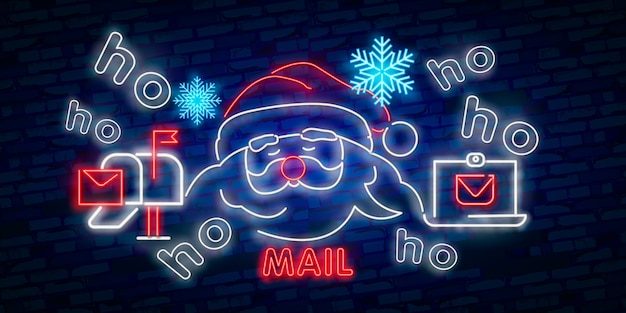 Santa claus sign. neon sign. merry christmas and new year banner