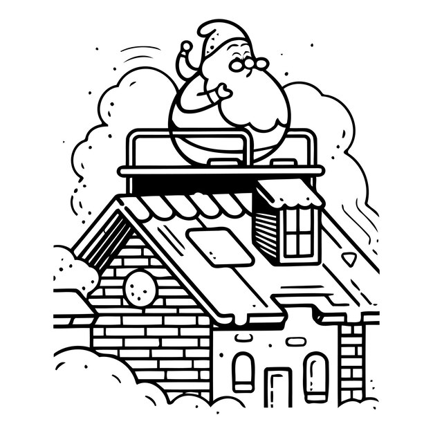 Vector santa claus sitting on the roof of a house vector illustration