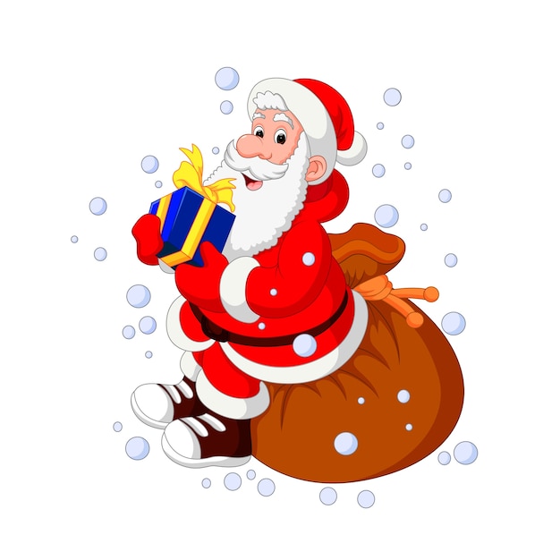 Санта-Клаус сидит мешок с подарками