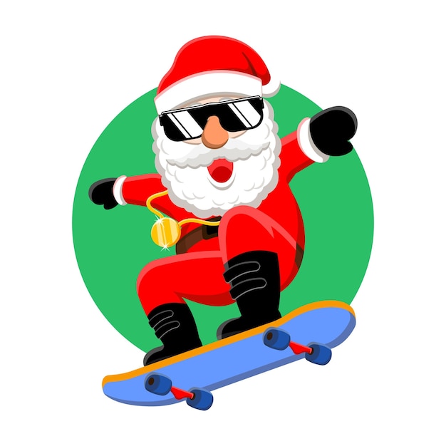 Santa claus skates wearing sunglasses vector illustration