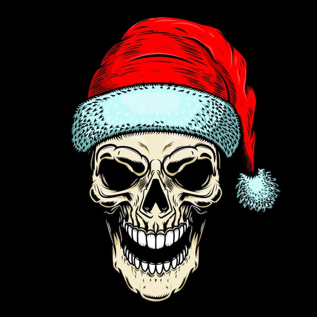 Vector santa claus skull on black background