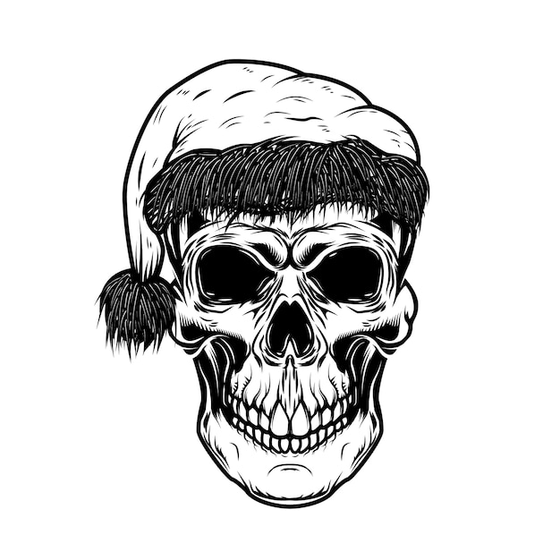 산타 클로스 두개골. 포스터, 카드, 티셔츠 요소. 삽화
