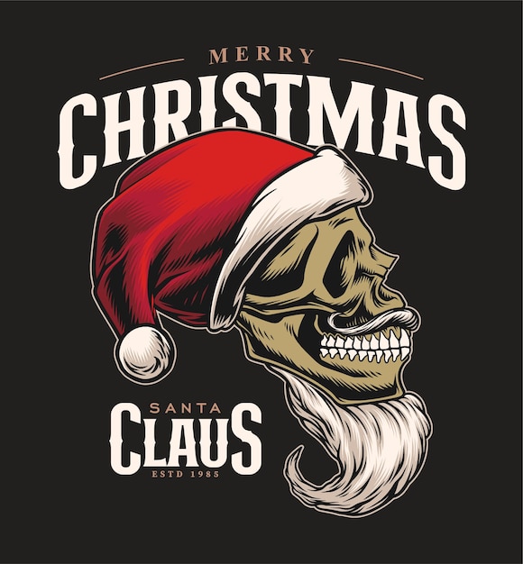 Santa claus skull head design vector illustration with vintage style