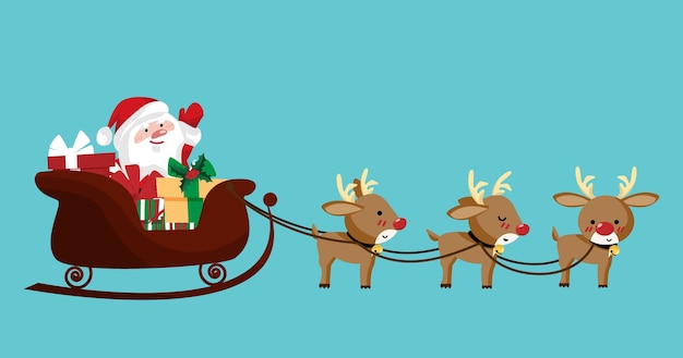 Vector santa claus in a sleigh with reindeer.