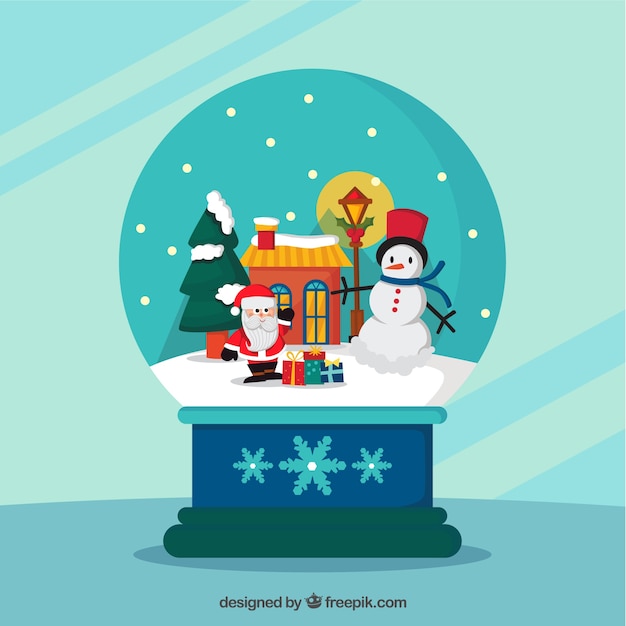 Santa claus snowglobe background with snowman