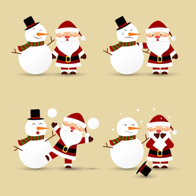 Vector santa claus and  snowman.vector illustration.