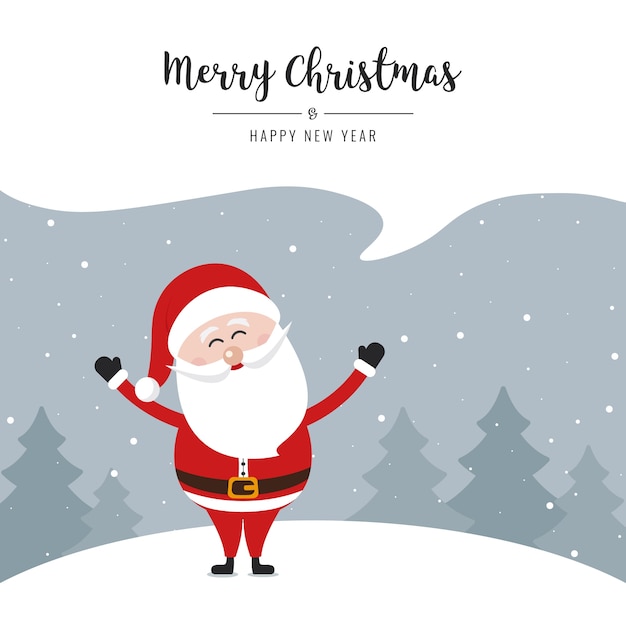 Santa claus speech bubble merry christmas gretting text snow landscape background