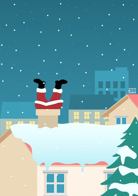 Vector santa claus stuck on chimney