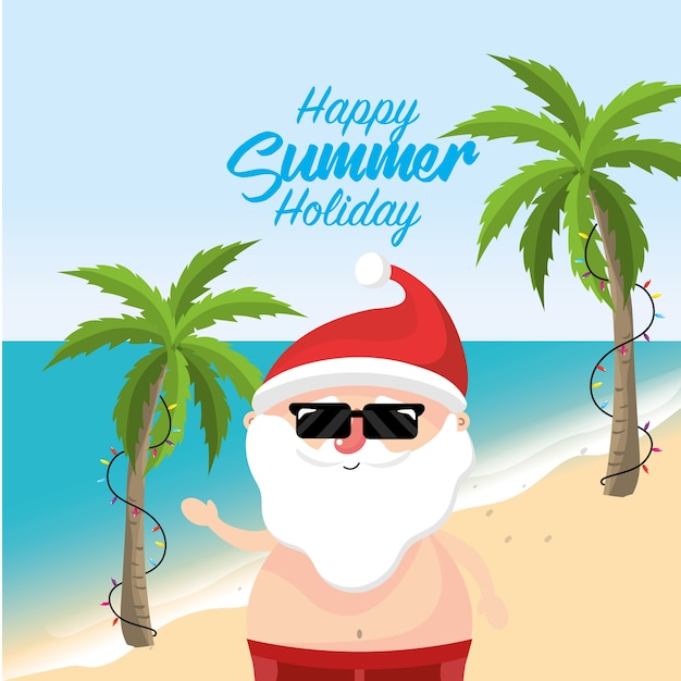 Vector santa claus in the summer holiday vacation