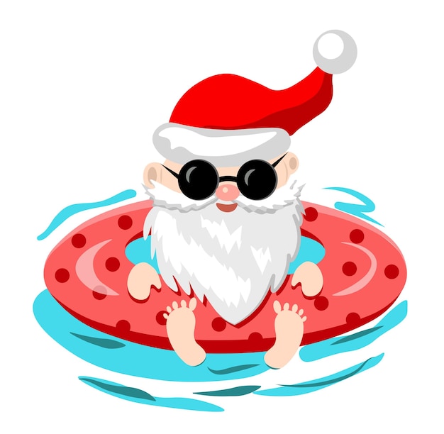 santa claus swims in the sea christmas on the beach