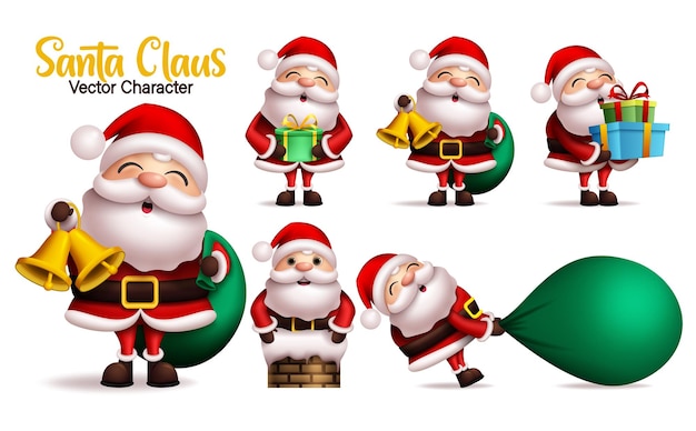 Vector santa claus vector character set santa claus characters in different gift giving pose and gestures